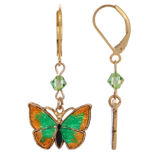 Thumbnail 1: 1928 Jewelry Gold Tone Drop Green And Yellow Butterfly Earrings 