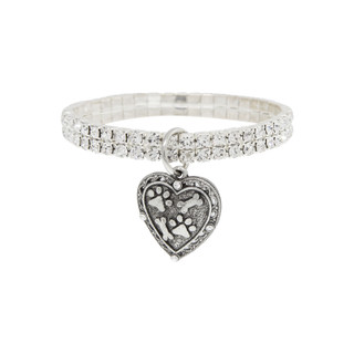Thumbnail 1: 1928 Jewelry Two Row Crystal Stretch Bracelet Paw and Bones Heart Charm 
