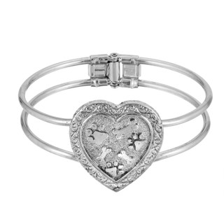 Thumbnail 1: 1928 Jewelry Silver Tone Heart Paws and Bones Cuff Bracelet 