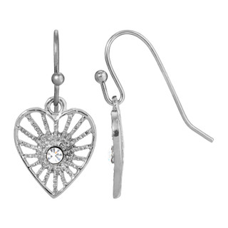 Thumbnail 1: 1928 Jewelry Silver Tone Crystal Petite Filigree Heart Earrings 