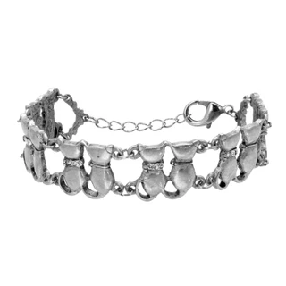 Thumbnail 1: 1928 Jewelry Silver Tone Crystal Multi Double Cat Chain Bracelet 