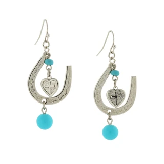 Thumbnail 1: 1928 Jewelry Imitiation Turquoise Horseshoe Suspended Heart Drop Earrings 