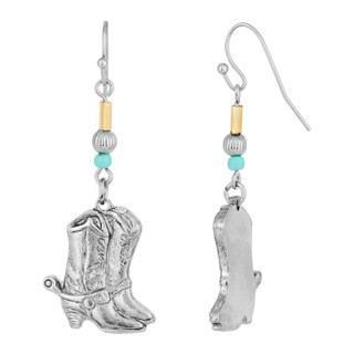 Thumbnail 1: 1928 Jewelry Imitation Turquoise Accent Western Boots Drop Earrings 