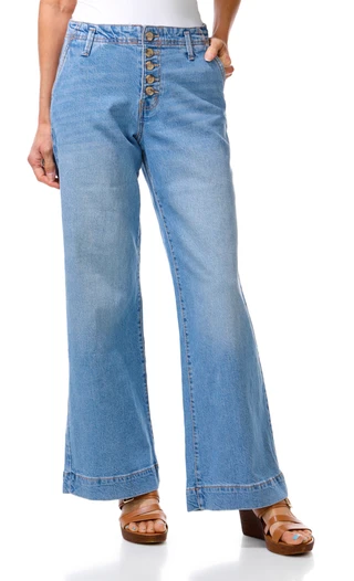 Thumbnail 1: ROXY Junior's Wandering Shores Button Front Wide Leg Jeans 