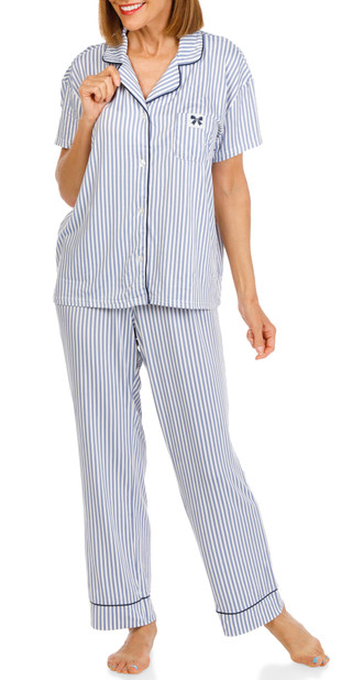 Thumbnail 1: Laura Ashley Women's 2 Pc Striped Pajama Pants Set 