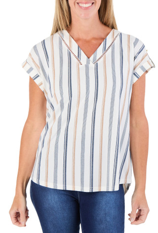 Thumbnail 1: Fifty Street Women's Short Sleeve Striped Top 