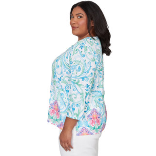 Thumbnail 4: Alfred Dunner Plus 3Q Sleeve Scroll Border Top 