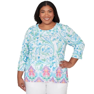 Thumbnail 1: Alfred Dunner Plus 3Q Sleeve Scroll Border Top 