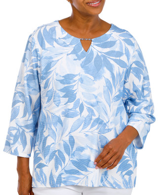 Thumbnail 1: Alfred Dunner Plus 3Q Sleeve Monotone Leaf Print Top 