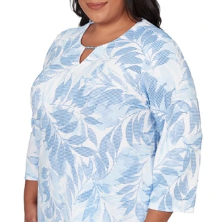 Thumbnail 5: Alfred Dunner Plus 3Q Sleeve Monotone Leaf Print Top 