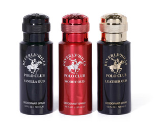 Thumbnail 2: Beverly Hills Polo Club Men's 3‑Piece Oud‑Scented Deodorant Spray Set - 4 oz Each 