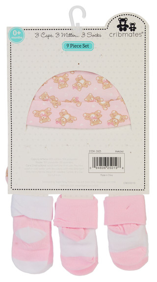 Thumbnail 2: Cribmates Baby Girls 9 Pc Caps, Mittens, & Socks Set 