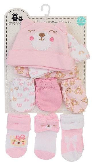 Thumbnail 1: Cribmates Baby Girls 9 Pc Caps, Mittens, & Socks Set 