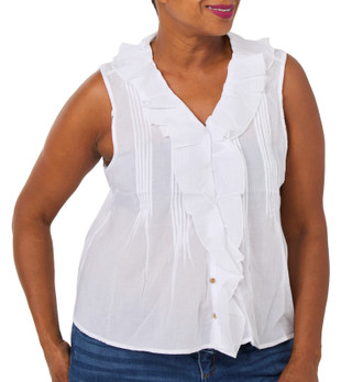 Thumbnail 1: Kate Park Women's Plus Ruffled Button Down Voile Top 