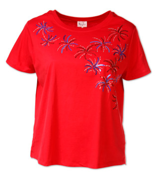 Thumbnail 1: REMI JAMES Women's Plus Americana Sequined Fireworks Tee 