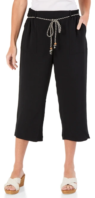 Thumbnail 1: Soho Women's Petite Cropped Rope Belt Pants 
