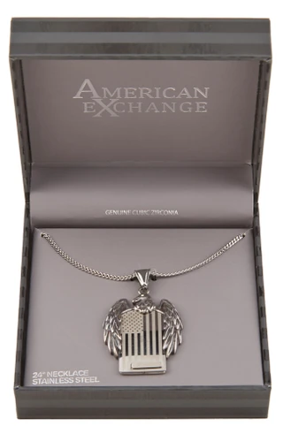 Thumbnail 1: AMERICAN EXCHANGE Men's Silver Eagle Dog Tag Necklace 