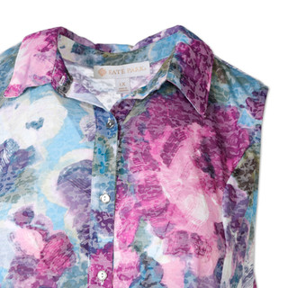 Thumbnail 3: Kate Park Women's Plus Print Button Down Collared Top 
