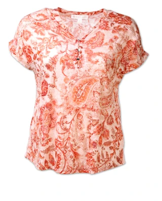 Thumbnail 1: Kate Park Women's Plus Paisley Crochet Detail Cuff Sleeve Top 