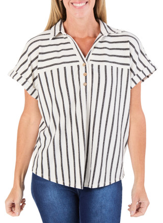 Thumbnail 1: Cure Apparel Women's Stripe Print Top  
