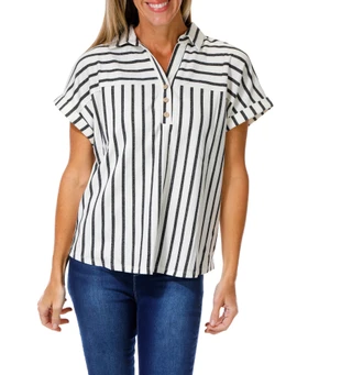 Thumbnail 1: Cure Apparel Women's Stripe Print Top  