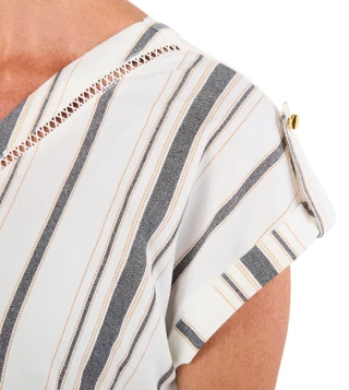 Thumbnail 2: Fifty Street Women's Petite Lattice Trim Striped Top 