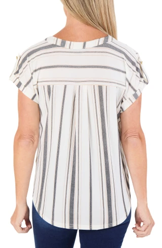 Thumbnail 3: Fifty Street Women's Petite Lattice Trim Striped Top 