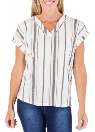 Thumbnail 1: Fifty Street Women's Petite Lattice Trim Striped Top 