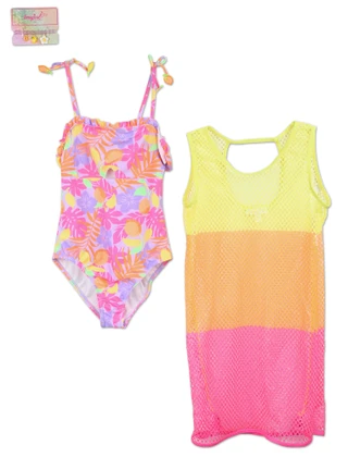 Thumbnail 1: BMAGICAL Girls 3 Pc One Piece Swimsuit & Coverup Set 