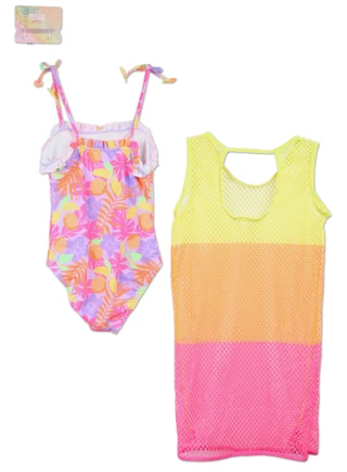 Thumbnail 2: BMAGICAL Girls 3 Pc One Piece Swimsuit & Coverup Set 
