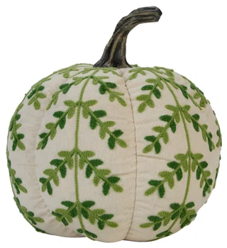 Thumbnail 2: Heritage Home 8.5 in Embroidered Green Vine Pumpkin Harvest Decor 