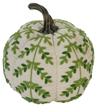Thumbnail 1: Heritage Home 8.5 in Embroidered Green Vine Pumpkin Harvest Decor 