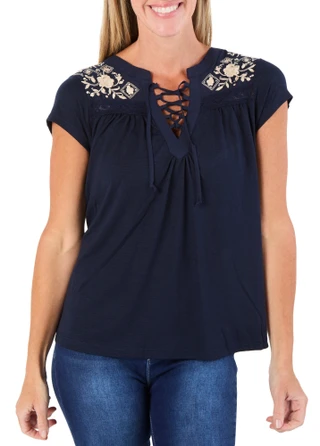 Thumbnail 1: Tru Self Women's Short Sleeve Peasant Top 
