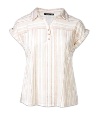 Thumbnail 1: Cure Women's Plus Ribbed Collared Striped Top 
