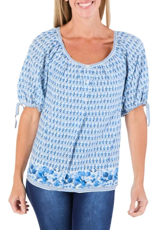 Thumbnail 1: MAX STUDIO Women's Short Sleeve Floral Top 