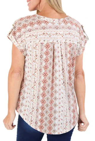 Thumbnail 2: Fifty Street Women's Short Sleeve V-Neck Print Top 