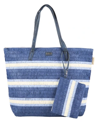 Thumbnail 1: Sun N' Sand Navy Paper Straw Shoulder Tote with Purse 