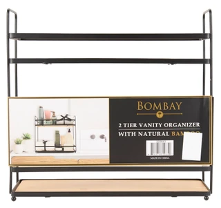 Thumbnail 2: Bombay 2 Tier Steel & Bamboo Bathroom Storage Shelves 