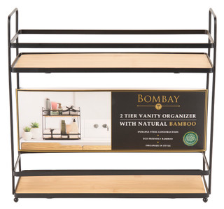 Thumbnail 1: Bombay 2 Tier Steel & Bamboo Bathroom Storage Shelves 