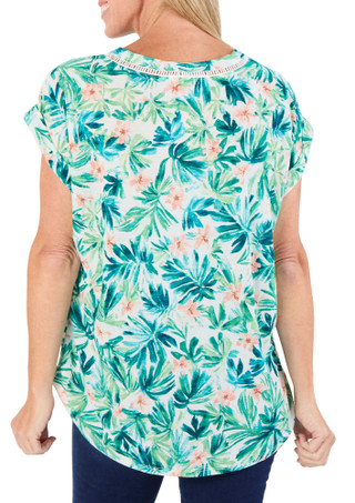 Thumbnail 2: Joie De Vivre Women's Short Sleeve V-Neck Botanical Top 