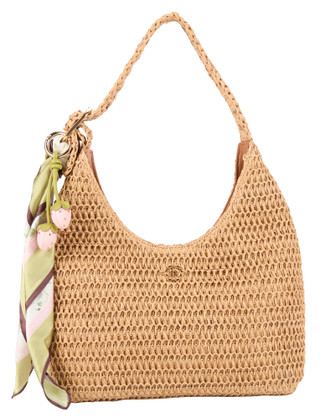 Thumbnail 1: Nanette Lepore Crocheted Straw Shoulder Bag with Scarf & Charm 