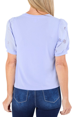 Thumbnail 2: Cece Women's Short Sleeve Mixed Media Top 