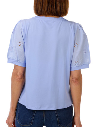 Thumbnail 2: Cece Women's Short Sleeve Mixed Media Top 