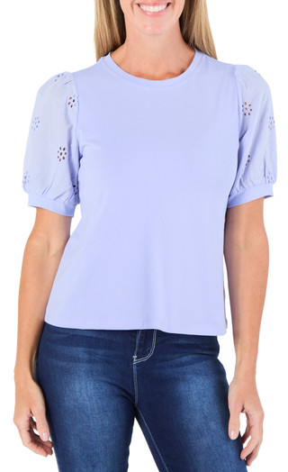 Thumbnail 1: Cece Women's Short Sleeve Mixed Media Top 