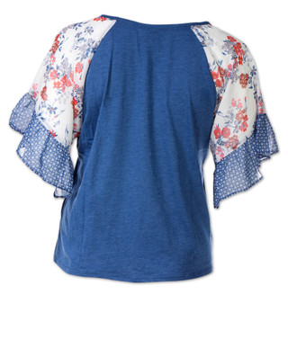Thumbnail 3: Tru Self Women's Plus Ruffle Sleeve V-Neck Top 