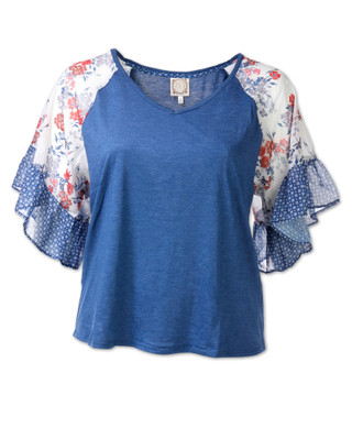 Thumbnail 1: Tru Self Women's Plus Ruffle Sleeve V-Neck Top 