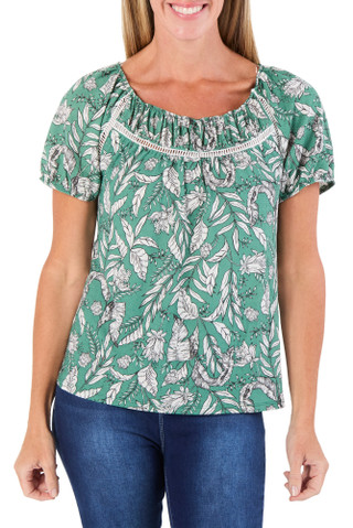 Thumbnail 1: Joie De Vivre Women's Ladder Trim Peasant Top 