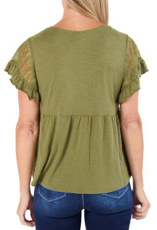 Thumbnail 2: Tru Self Women's Short Sleeve Lace Button Front Top 