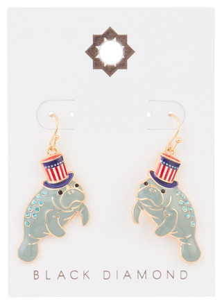 Thumbnail 1: Black Diamond Americana Coastal Manatee Earrings 