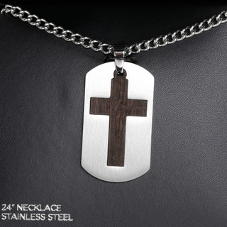 Thumbnail 2: AMERICAN EXCHANGE Men's 24 in Stainless Steel Cross Pendant Necklace  